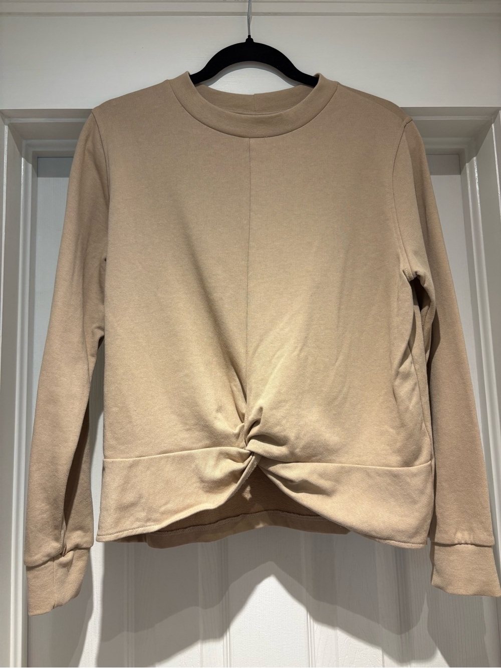 H&M Women's Beige Twist-Front Crew Neck Sweater